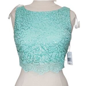 Jodi Kristopher crochet bodice top mint green NWT